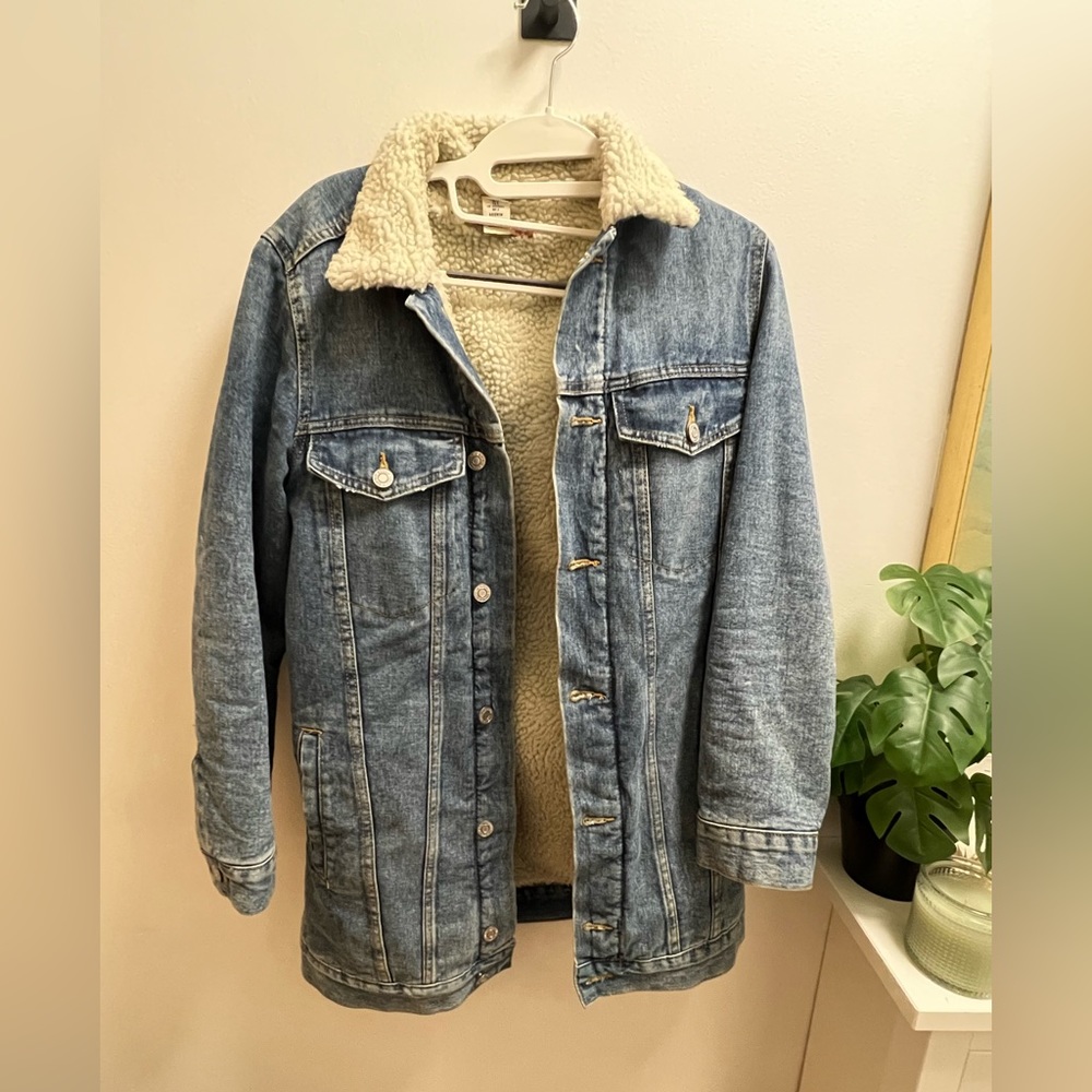 Long sleeve, faux wool, denim jacket.